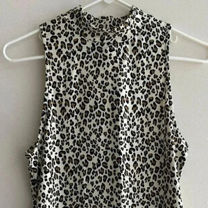 Gaze Cheetah Print Mock Neck Tank Top, Animal Print Shirt, Size Large